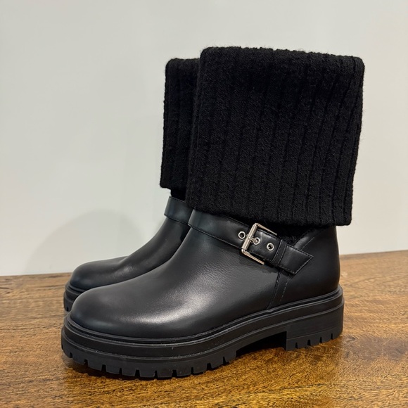 Gianvito Rossi Thurso Knit Collar Moto Combat Leather Boots - Picture 15 of 16